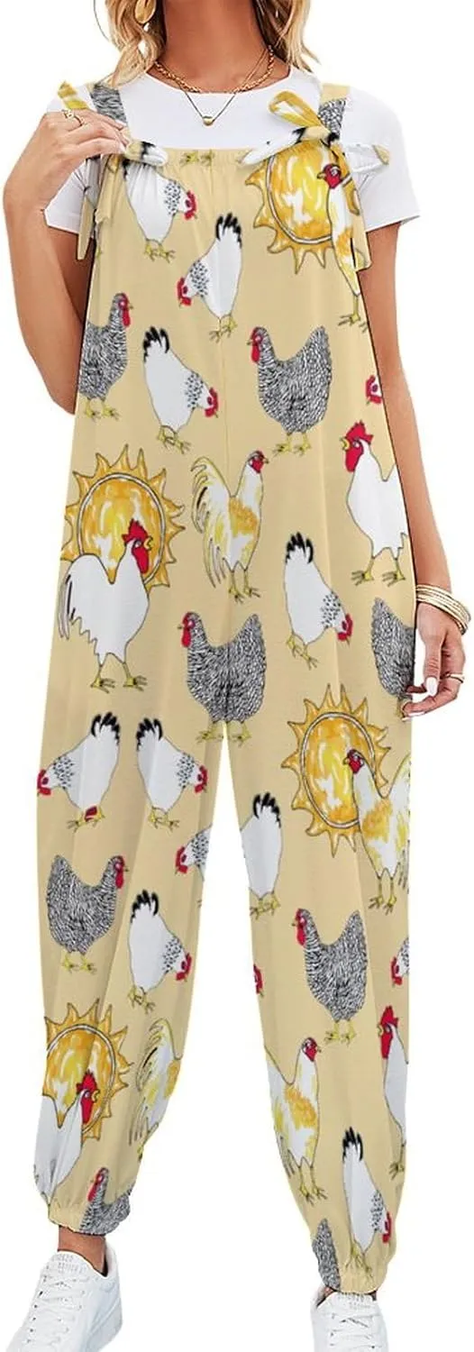 Yellow White Chicken Jumpsuit Woman Slings Playsuit Anticers Loose Bow Straps Suspender Jumpsuits Casual Rompers