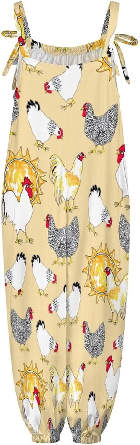 Yellow White Chicken Jumpsuit Woman Slings Playsuit Anticers Loose Bow Straps Suspender Jumpsuits Casual Rompers