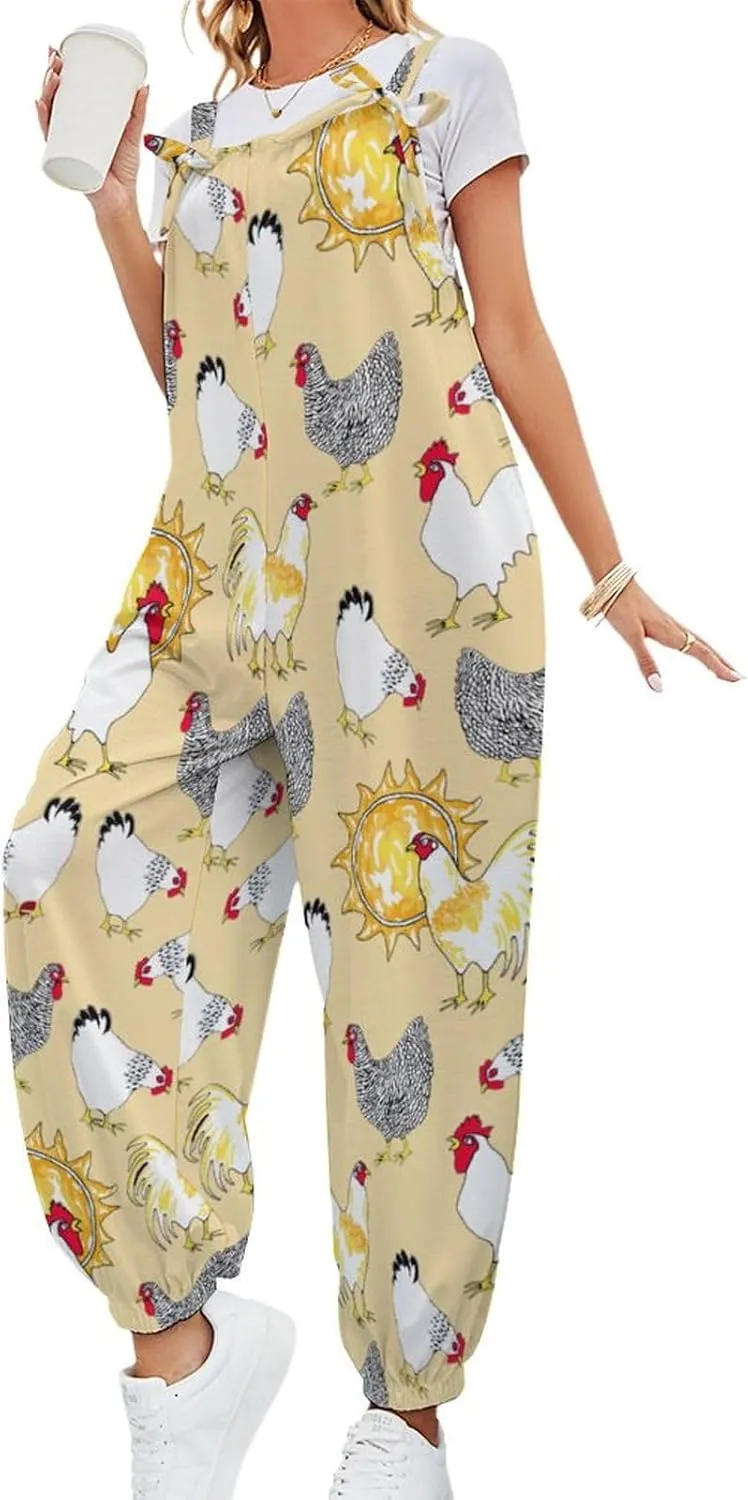 Yellow White Chicken Jumpsuit Woman Slings Playsuit Anticers Loose Bow Straps Suspender Jumpsuits Casual Rompers