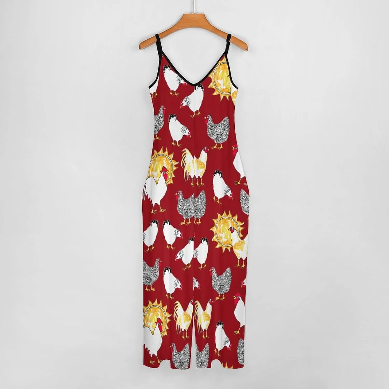 Yellow White Chicken Suspender Jumpsuit Woman Slings Vest Pants Rompers Loose Sleeveless Adjustable Strap Long Pant