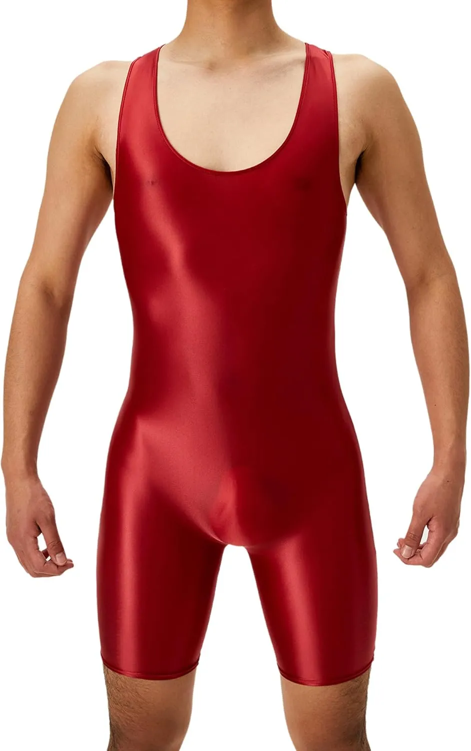 YiZYiF Men's Shiny One-Piece Swimming Bodysuits Mankini Swimsuit Zipper Leotard Sport Jumpsuit