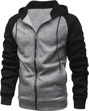 Ymosrh Men's Hoodie Color Contrast Zipper Cardigan Hooded Sweatshirt Plus Size Casual Plush Outwear Hoodies, M-3XL