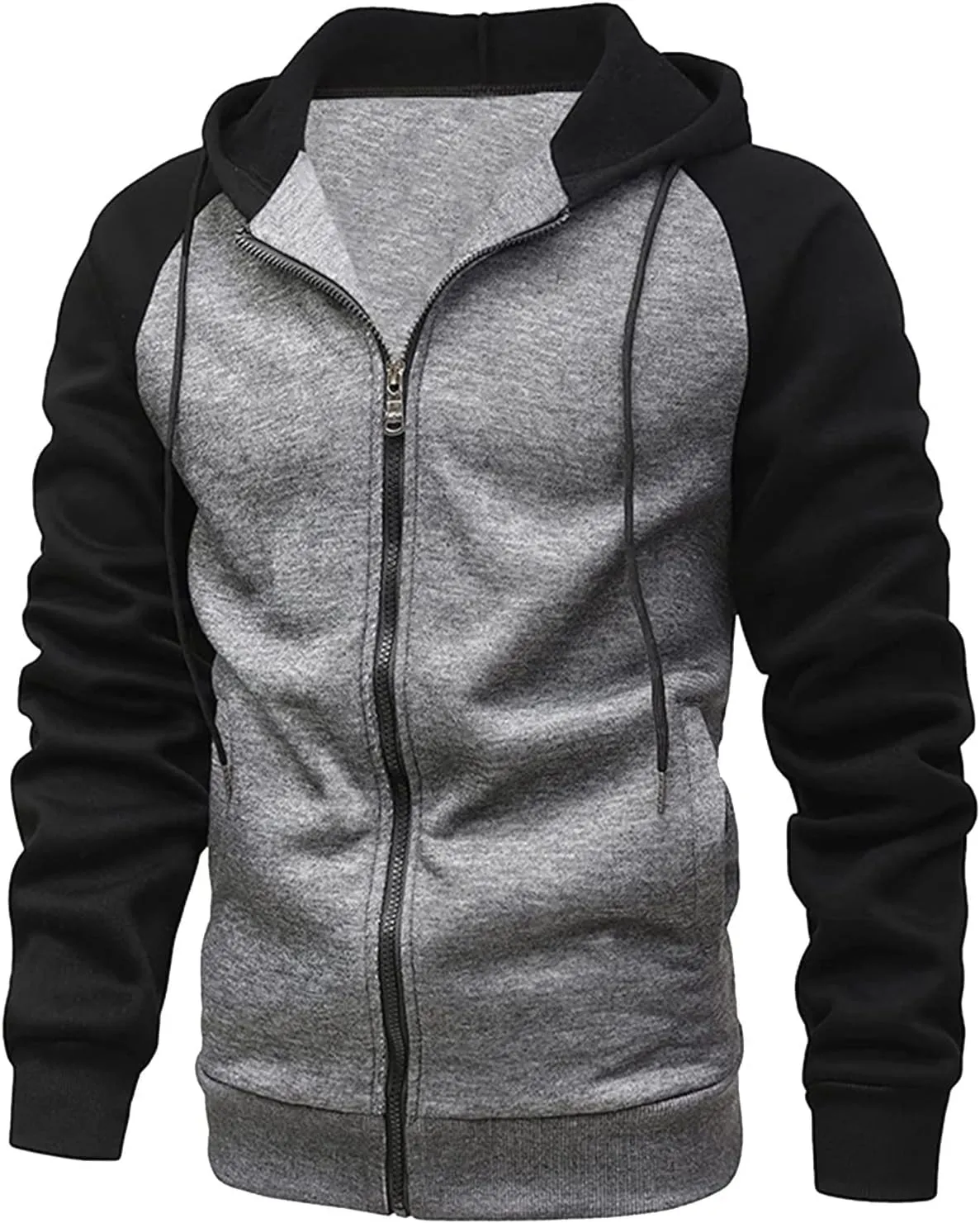 Ymosrh Men's Hoodie Color Contrast Zipper Cardigan Hooded Sweatshirt Plus Size Casual Plush Outwear Hoodies, M-3XL