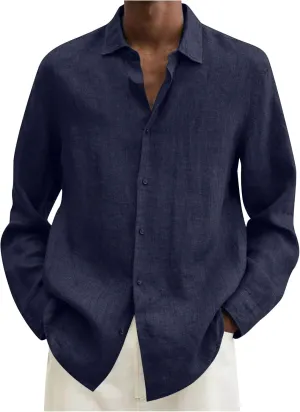 Ymosrh Men's Long Sleeve Shirts Designer Spring Summer Casual Cotton Linen Solid Color Shirts Loose, L-5XL