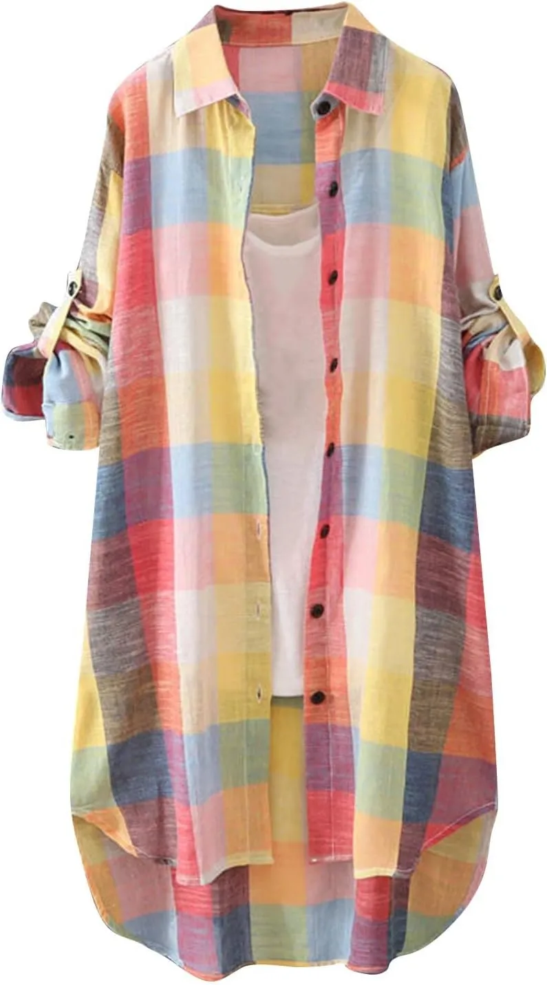 YUTANRAL Long Sleeve Shirts for Women Trendy Plaid Printed Button Down Shirts Plus Size Tops Casual Jackets Fall Clothes 2024