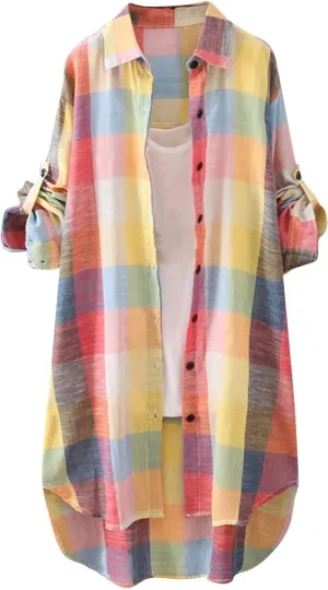 YUTANRAL Long Sleeve Shirts for Women Trendy Plaid Printed Button Down Shirts Plus Size Tops Casual Jackets Fall Clothes 2024