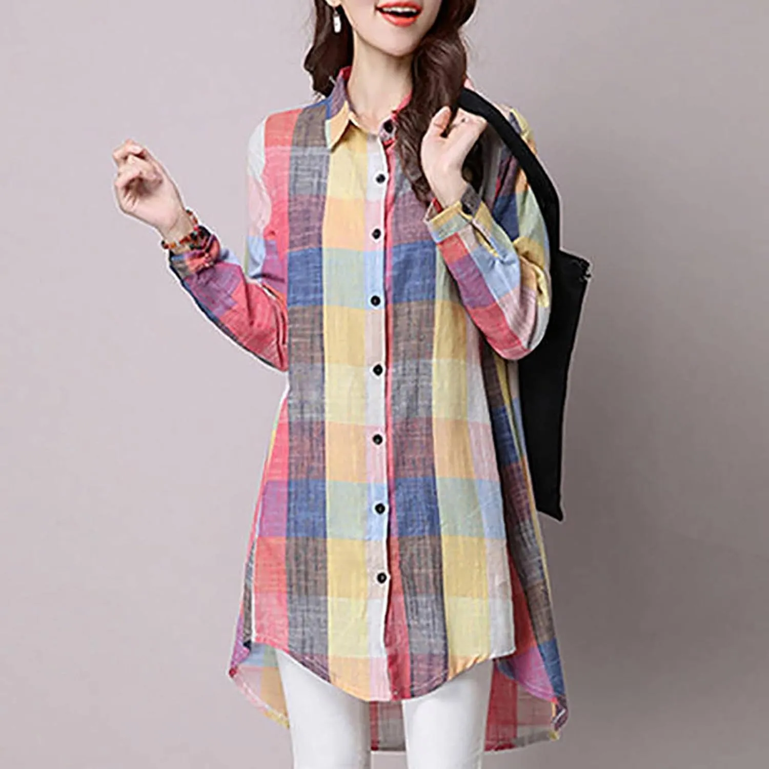 YUTANRAL Long Sleeve Shirts for Women Trendy Plaid Printed Button Down Shirts Plus Size Tops Casual Jackets Fall Clothes 2024