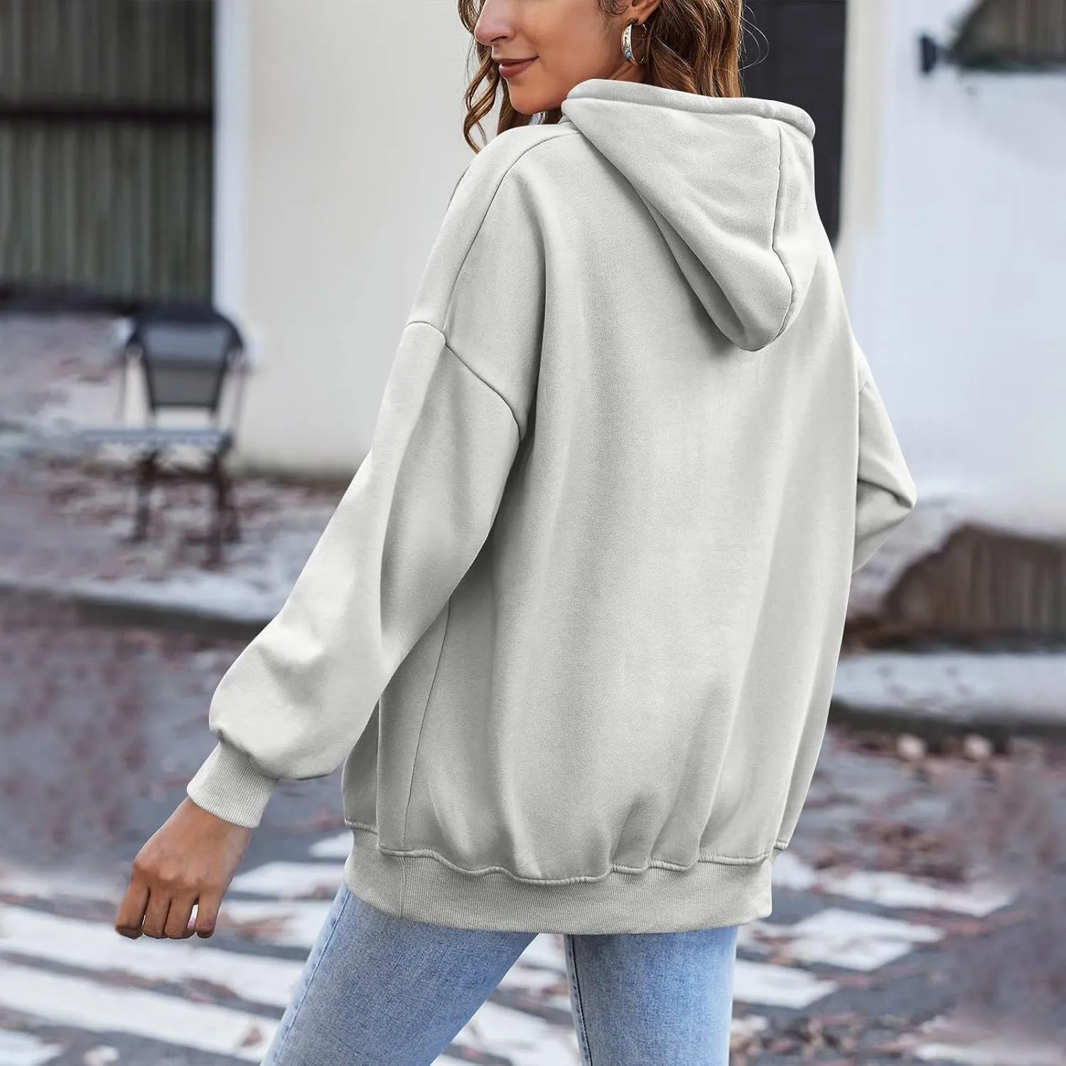 Zip Up Hoodie for Women 2024 Fall Oversized Sweatshirt Cute Long Sleeve Jacket Crewneck Hooded Outerwear with Pocket