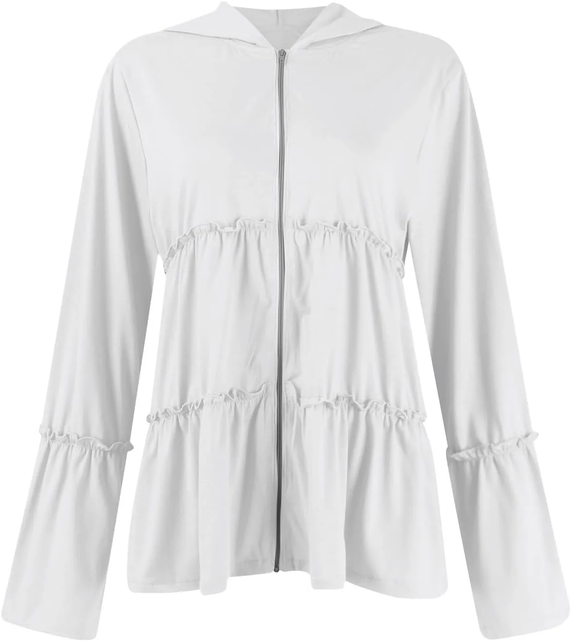 Zip Up Hoodie Women Casual Peplum Lightweight Athletic Sweat Zip Up Jackets Cute Tiered Ruffle Sweatshirt Hoodies
