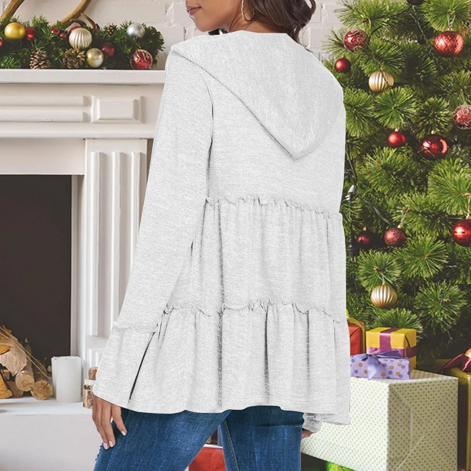 Zip Up Hoodie Women Casual Peplum Lightweight Athletic Sweat Zip Up Jackets Cute Tiered Ruffle Sweatshirt Hoodies