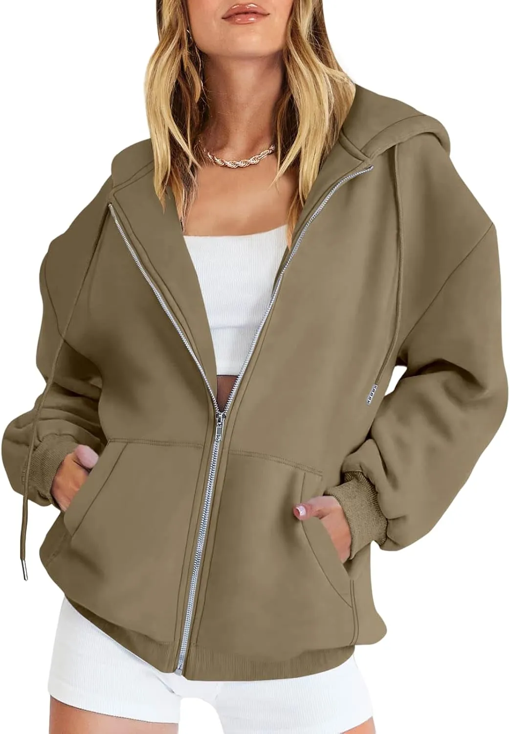 Zip Up Hoodie Women Oversized Long Sleeve Hooded Sweatshirt Jacket Casual Solid Color Hoodies 2024 Fall Outfits