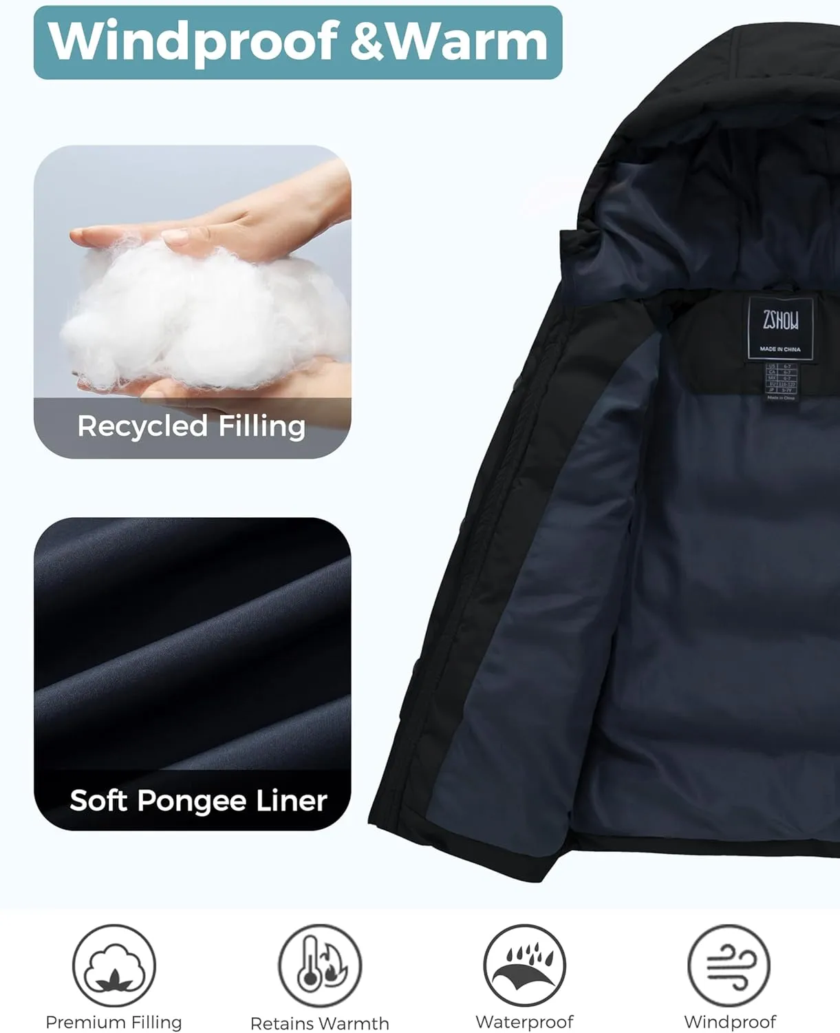 ZSHOW Girls' Lightweight Puffer Jacket Warm Hooded Winter Coat Quilted Outerwear Jacket