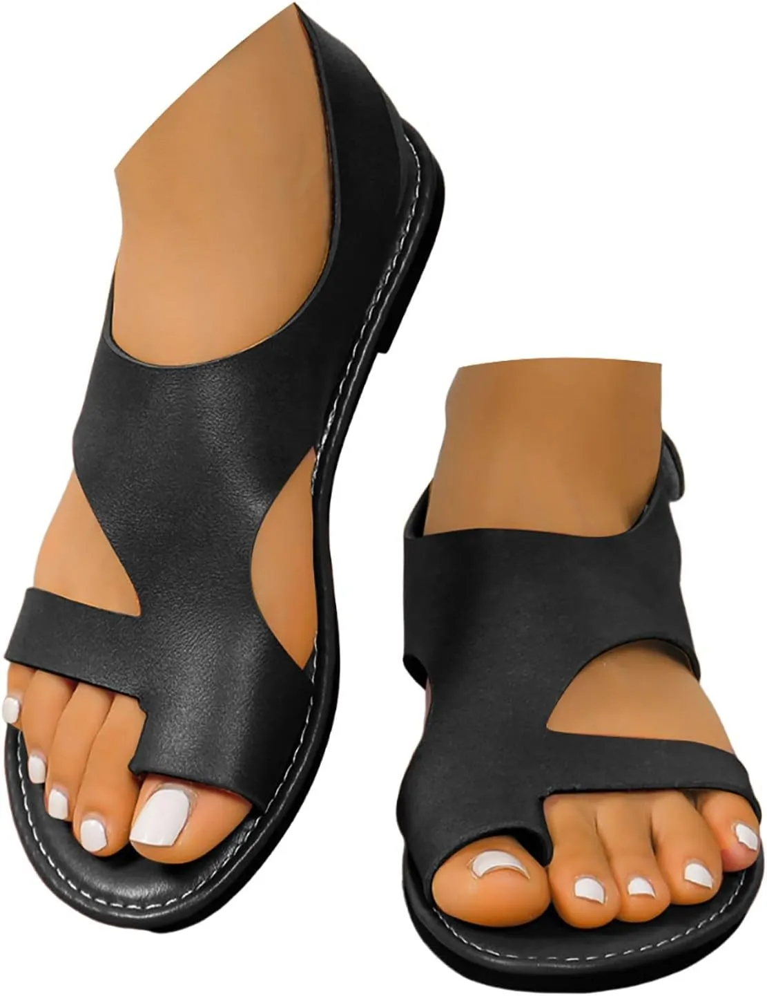 ZSpzx Women Flats Sandals,Summer Toe Ring Non-Slip Walking Footwear Comfortable Ladies Dress Breathable Slip-On Soft Cushion Indoor/Outdoor Casual Shoe Summer Beach Vacation Slippers