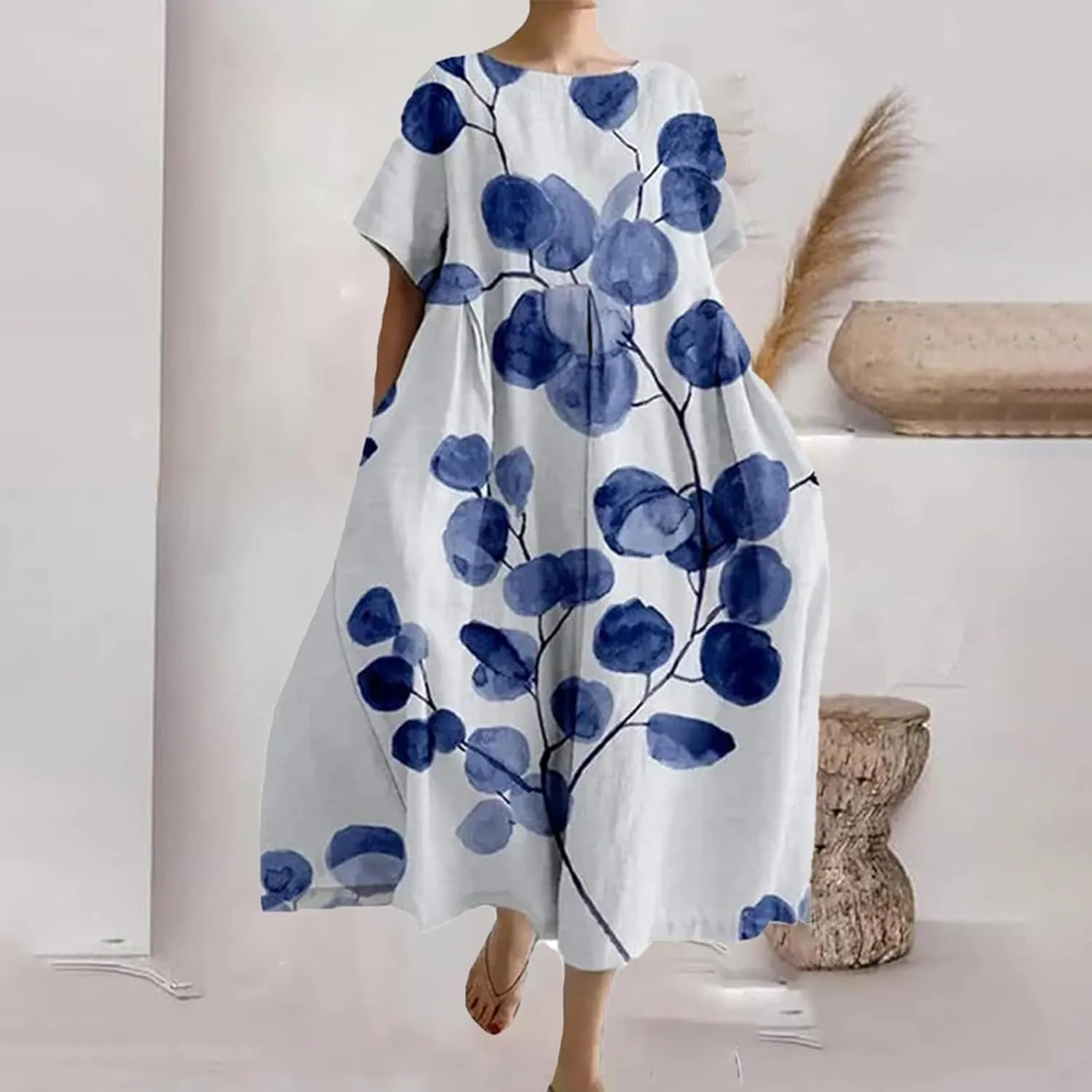 ZYXTIM Maxi Dresses for Women 2024 Trendy Casual Summer Dresses Elegant Floral Printed Solid Loungwear Dress Vacation Outfits