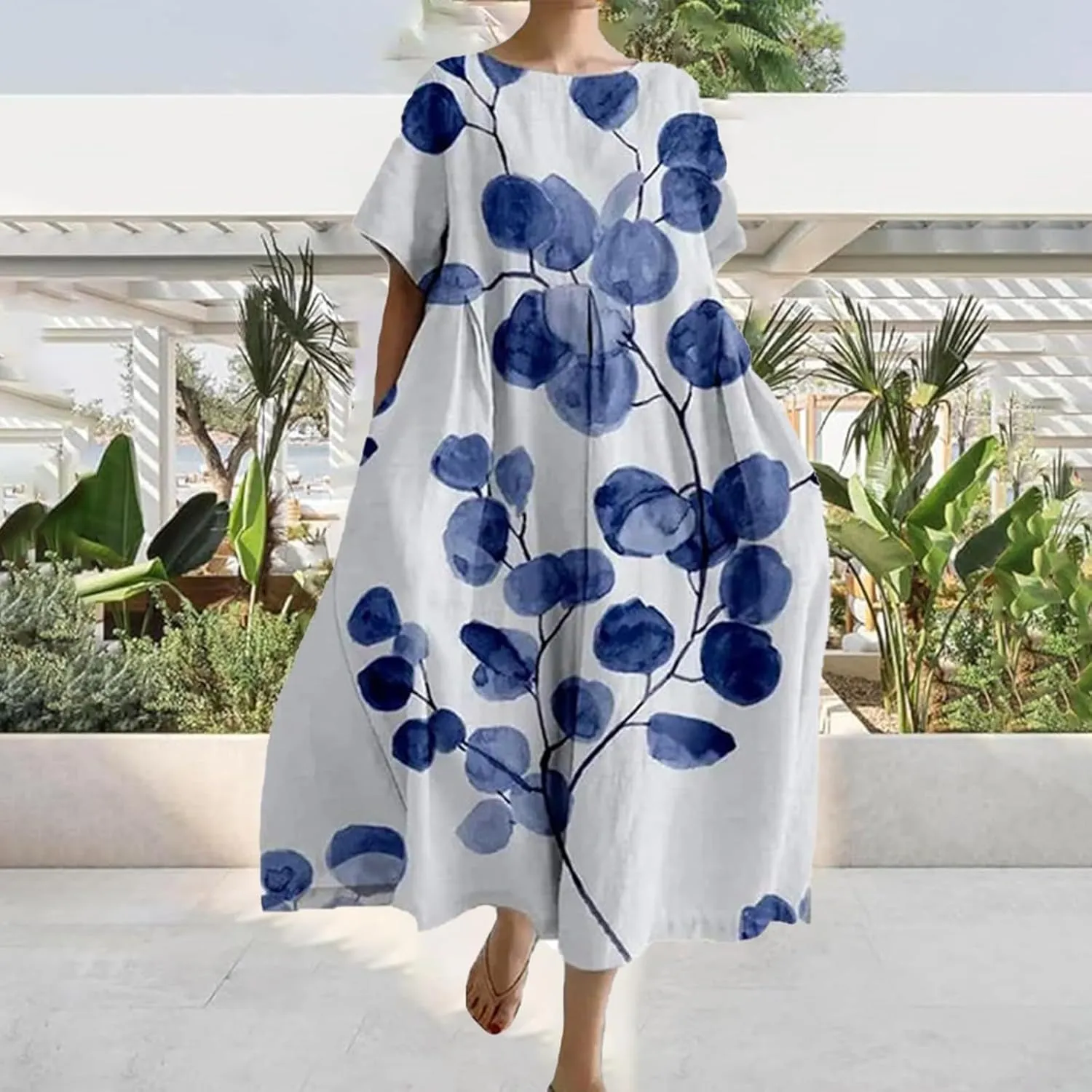 ZYXTIM Maxi Dresses for Women 2024 Trendy Casual Summer Dresses Elegant Floral Printed Solid Loungwear Dress Vacation Outfits