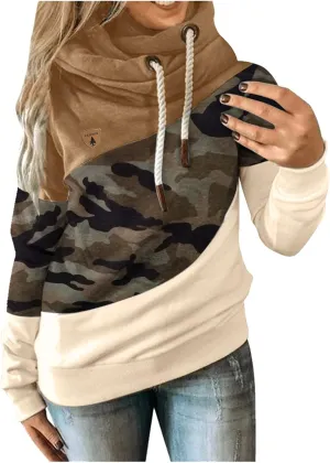 ZYXTIM Womens High Cowl Neck Hoodies, Oversize Long Sleeve Drawstring Pullover Tops Solid Casual Tunic Warm Fall Sweatshirts